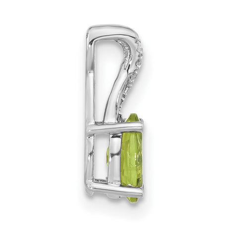 14k White Gold Pendant with Oval Peridot and Diamond Accents, August Birthstone Jewelry