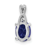 14k White Gold Pendant with Oval Lab Created Blue Sapphire and Diamond Accents