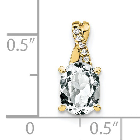 10k Yellow Gold Pendant with Oval White Topaz and Diamond Accented Twisted Bail