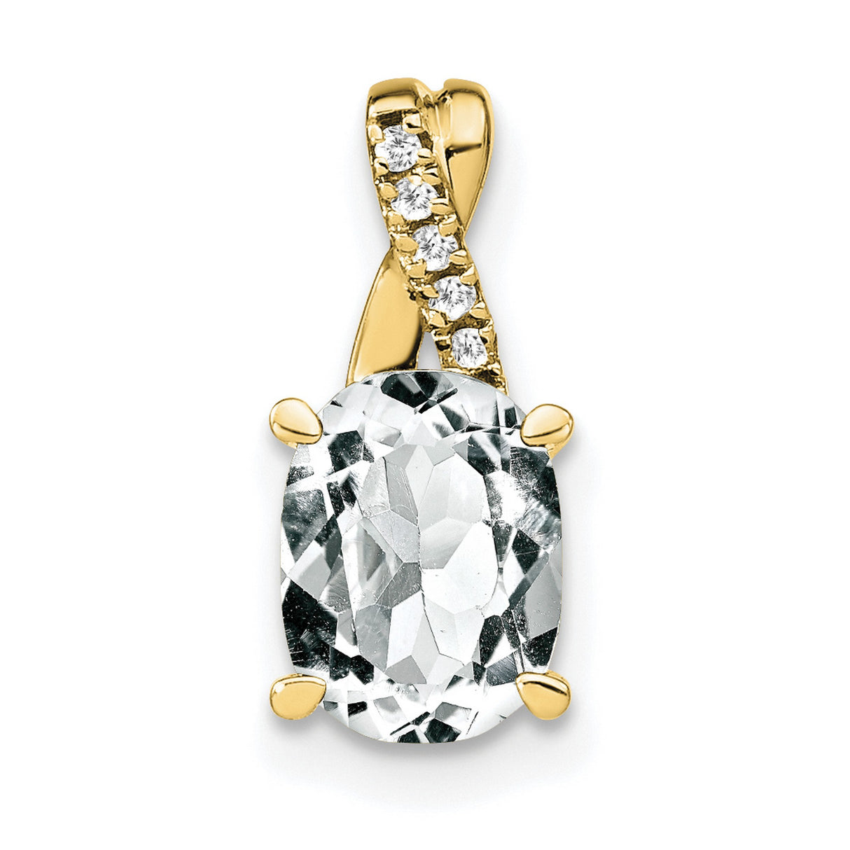 10k Yellow Gold Pendant with Oval White Topaz and Diamond Accented Twisted Bail