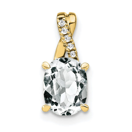 10k Yellow Gold Pendant with Oval White Topaz and Diamond Accented Twisted Bail