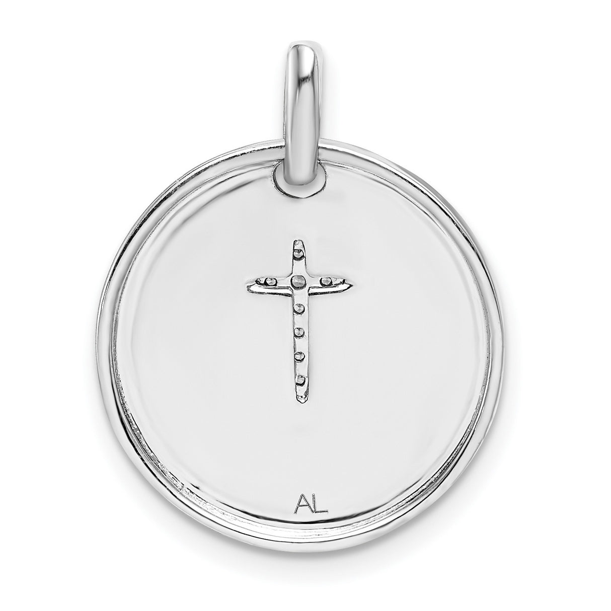 14k White Gold Diamond Cross Pendant with Raised Faith Design for Men and Women
