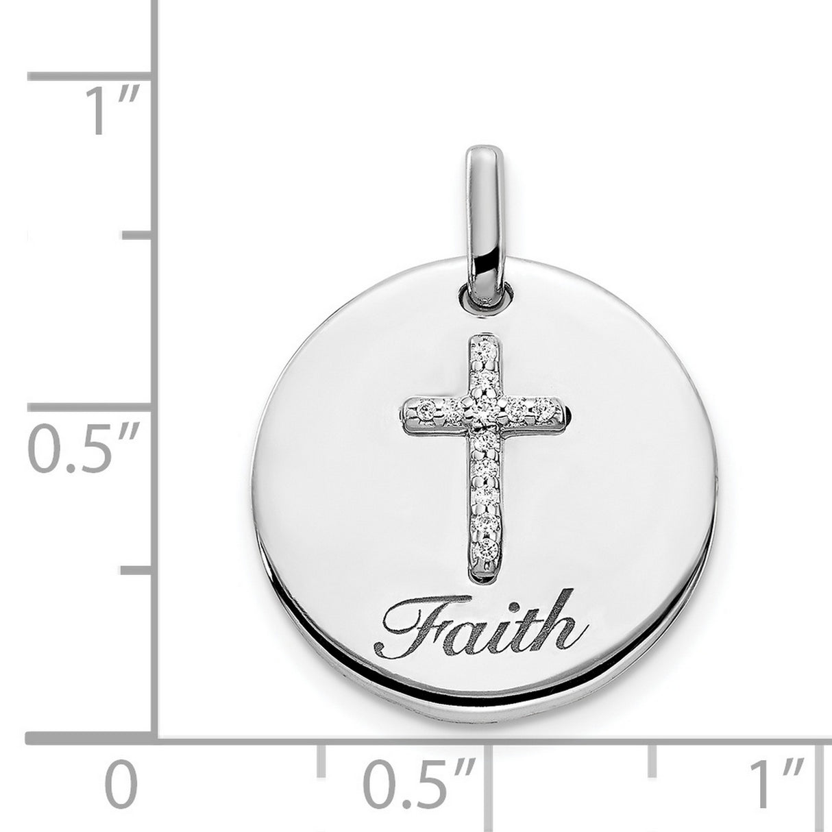 14k White Gold Diamond Cross Pendant with Raised Faith Design for Men and Women