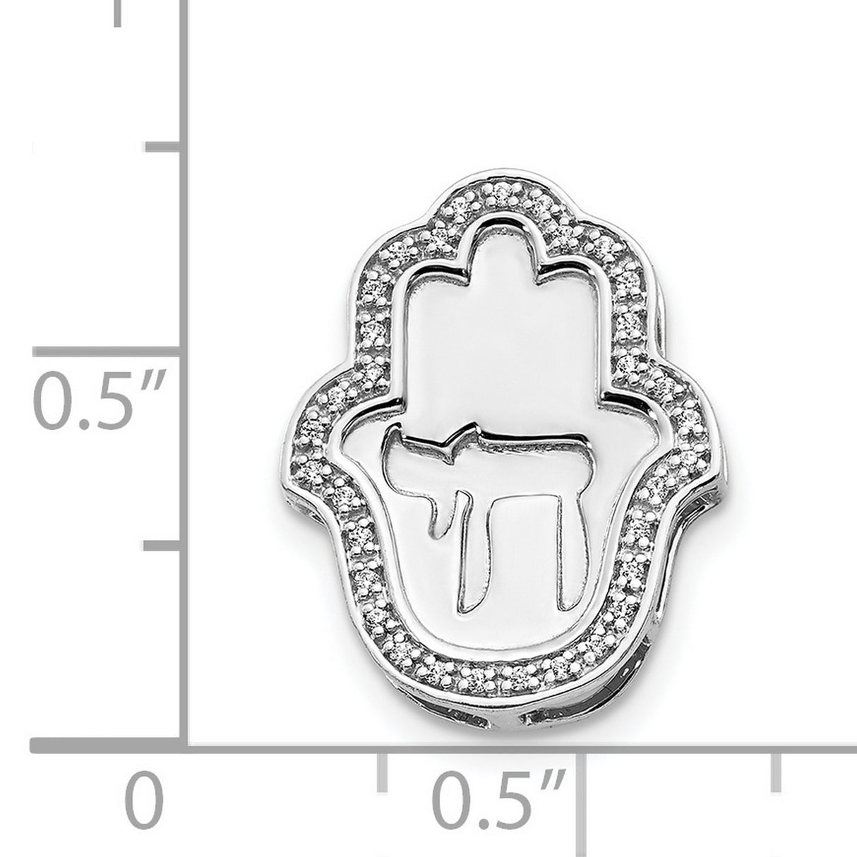 1/10ct. Diamond Chai Hamsa Chain Slide Charm Pendant in Real 14k White Gold