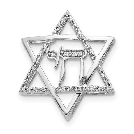 1/10ct Diamond Star of David withChai Chain Slide Charm Pendant in Real 14k White Gold