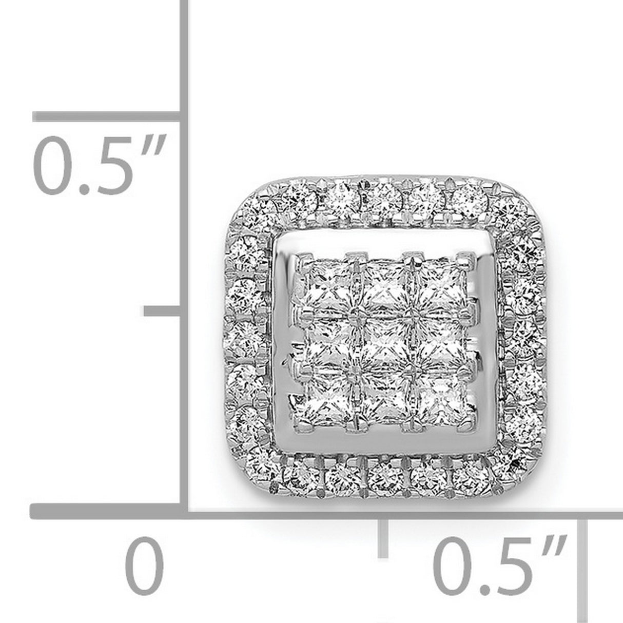 1/2ct Diamond Square Cluster Charm Pendant in Real 14k White Gold