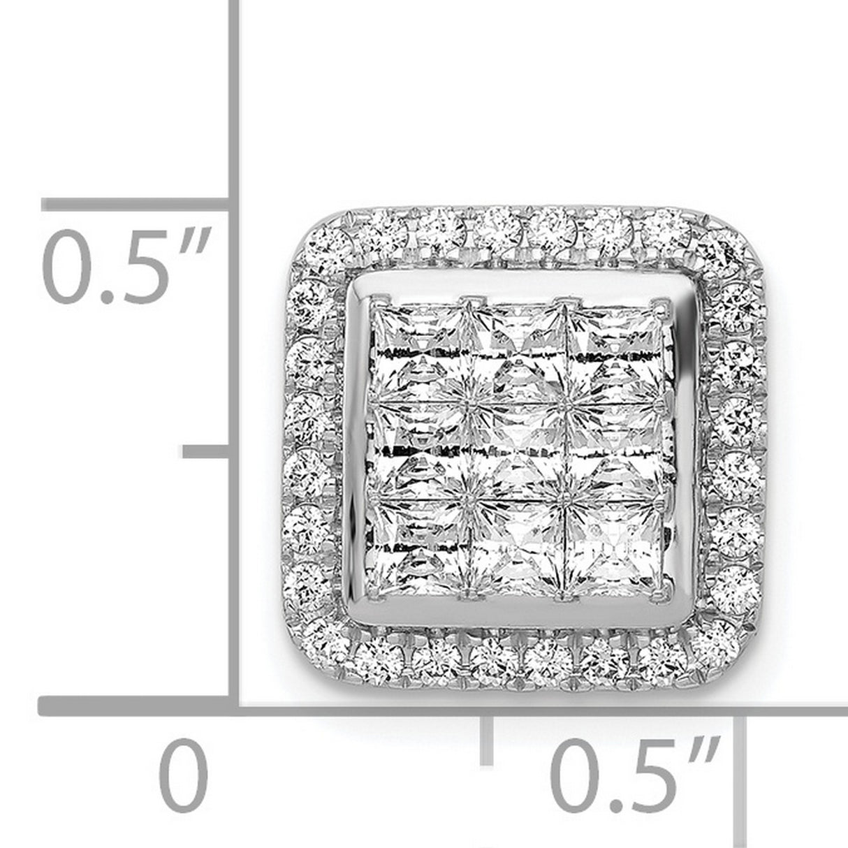 1ct Diamond Square Cluster Charm Pendant in Real 14k White Gold