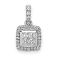 1/3ct Diamond Square Cluster Charm Pendant in Real 14k White Gold