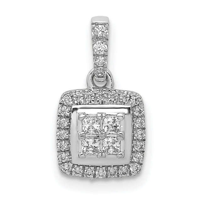 1/3ct Diamond Square Cluster Charm Pendant in Real 14k White Gold