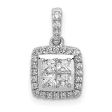 1/2ct Diamond Square Cluster Charm Pendant in Real 14k White Gold