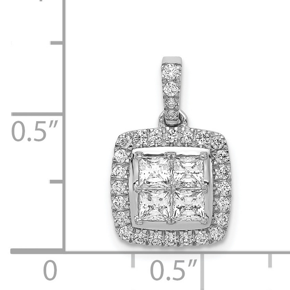 1ct Diamond Square Cluster Charm Pendant in Real 14k White Gold