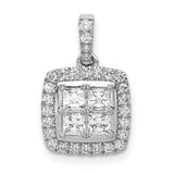 1ct Diamond Square Cluster Charm Pendant in Real 14k White Gold