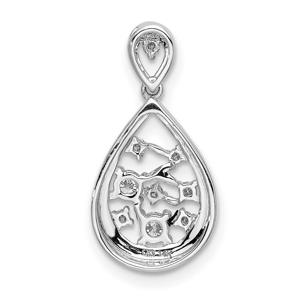 14k White Gold Teardrop Pendant with Diamond Floral Cluster Design for Women