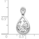 14k White Gold Teardrop Pendant with Diamond Floral Cluster Design for Women