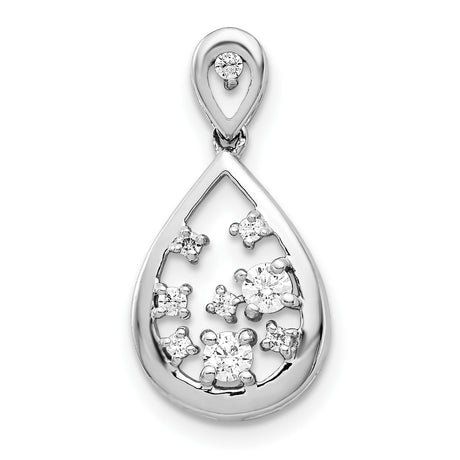 14k White Gold Teardrop Pendant with Diamond Floral Cluster Design for Women