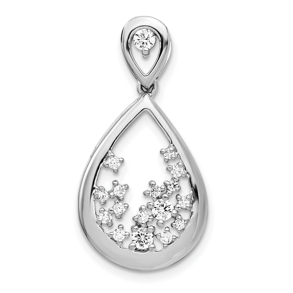 1/5ct Diamond Fancy Teardrop Charm Pendant in Real 14k White Gold