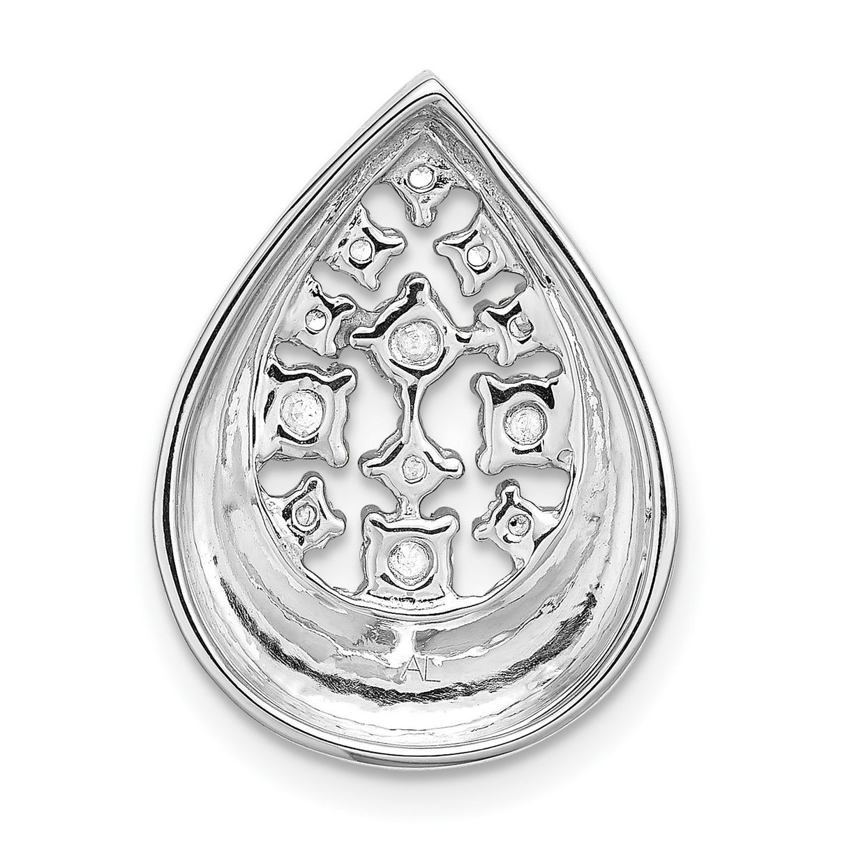 14k White Gold Teardrop Pendant with Diamond Cluster, Floral Drop Charm for Women