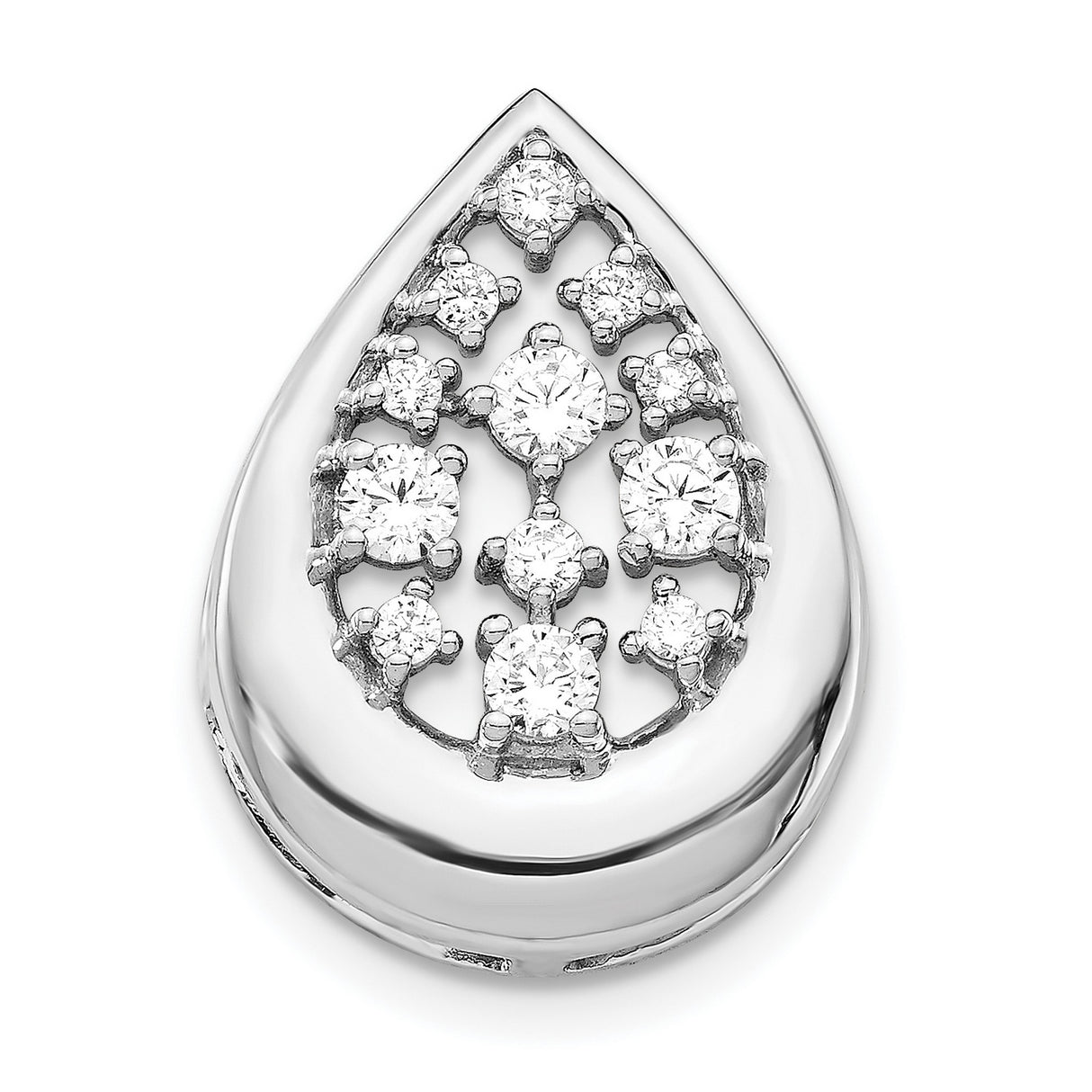 14k White Gold Teardrop Pendant with Diamond Cluster, Floral Drop Charm for Women