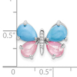 14k White Gold Butterfly Pendant with Pink Quartz, Turquoise, and Diamond Accents
