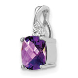 14k White Gold Pendant with Cushion Cut Amethyst and Diamond Accents, Infinity Style