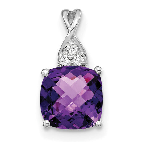 14k White Gold Pendant with Cushion Cut Amethyst and Diamond Accents, Infinity Style