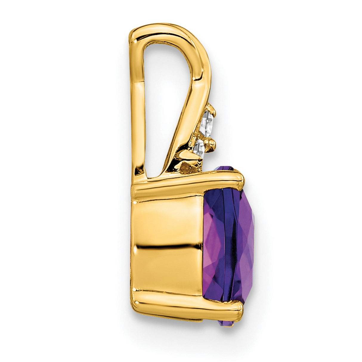 Checkerboard Amethyst and Diamond Charm Pendant in Real 14k Yellow Gold