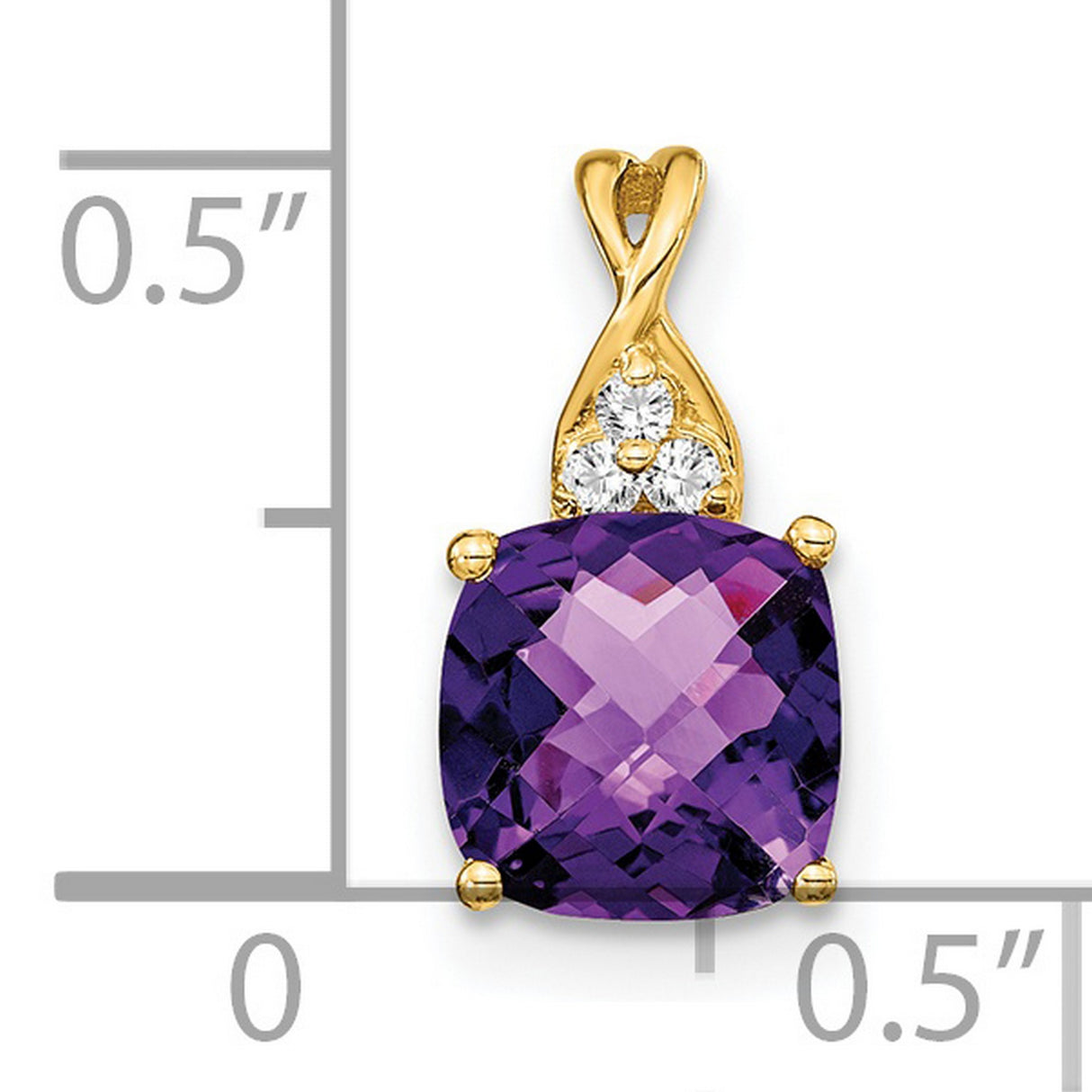 Checkerboard Amethyst and Diamond Charm Pendant in Real 14k Yellow Gold