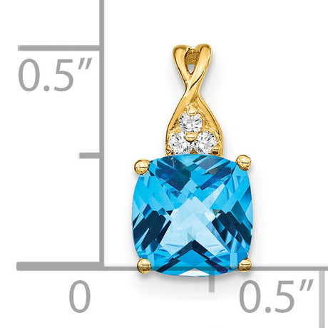 14k Yellow Gold Pendant with Swiss Blue Topaz and Diamond Accents, Floral Cluster Design