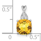 Checkerboard Citrine and Diamond Charm Pendant in Real 14k White Gold