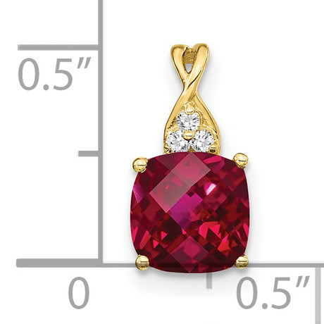 10k Yellow Gold Pendant with Lab Created Ruby, Diamond Accents, Infinity Loop Bail