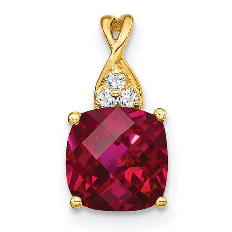 10k Yellow Gold Pendant with Lab Created Ruby, Diamond Accents, Infinity Loop Bail