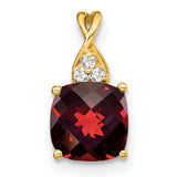 14k Yellow Gold Garnet Pendant with Diamond Accents, Cushion Cut Floral Design