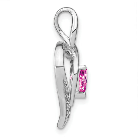 Sterling Silver Pendant with Pink Lab Created Sapphire, Diamond Accents, Infinity Heart Design