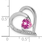 Sterling Silver Heart Pendant with Pink Cubic Zirconia and Diamond Accents for Women