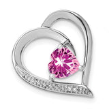 Sterling Silver Heart Pendant with Pink Cubic Zirconia and Diamond Accents for Women