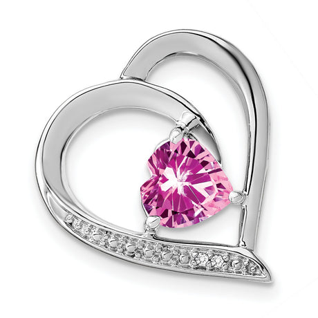 Sterling Silver Heart Pendant with Pink Cubic Zirconia and Diamond Accents for Women