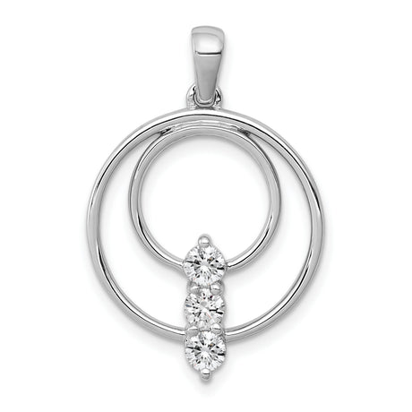 3.2mm Diamond Three Stone Circle Charm Pendant in Real 14k White Gold