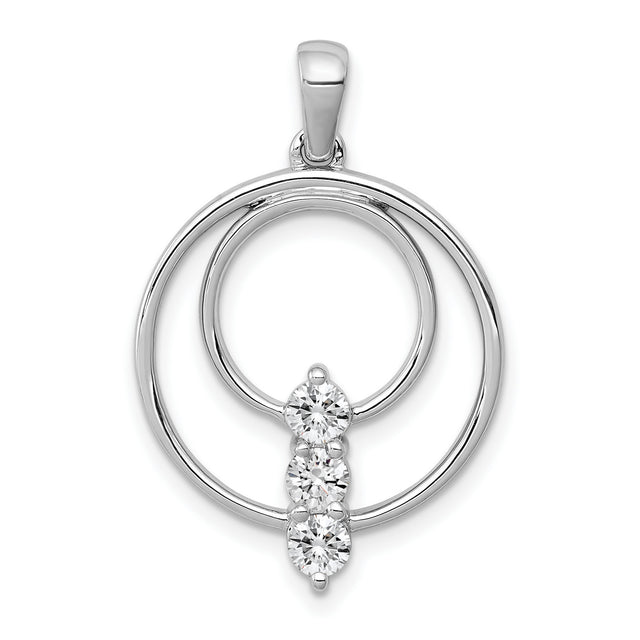 3.2mm Diamond Three Stone Circle Charm Pendant in Real 14k White Gold