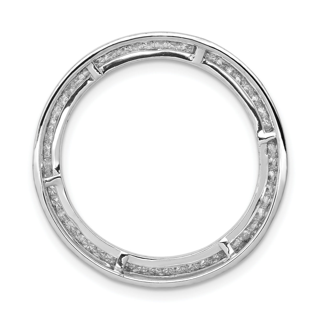 1/2ct Diamond Channel Set Large Circle Chain Slide Charm Pendant in Real 14k White Gold