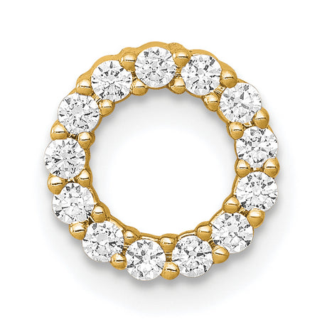 14k Yellow Gold Circle Pendant with Diamond, Open Loop Eternity Charm for Women