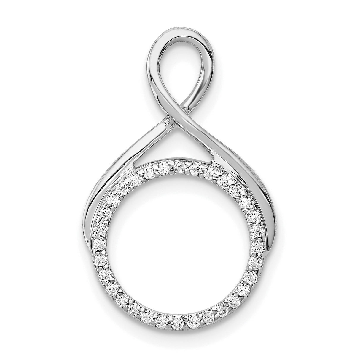 1/10ct Diamond Fancy Circle Chain Slide Charm Pendant in Real 14k White Gold