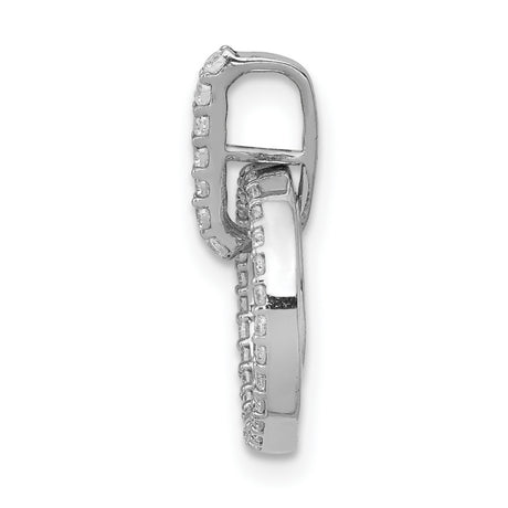 10k White Gold Double Circle Pendant with Pavé Diamond Outer Ring and Smooth Inner Loop