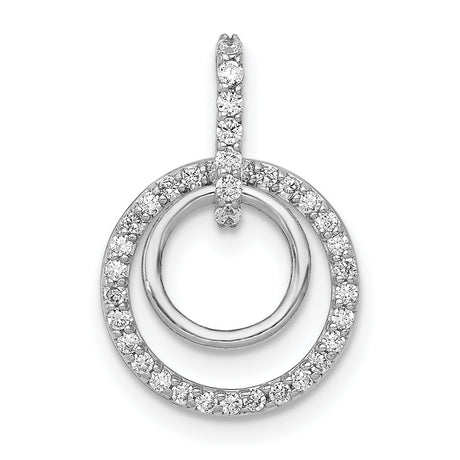 10k White Gold Double Circle Pendant with Pavé Diamond Outer Ring and Smooth Inner Loop