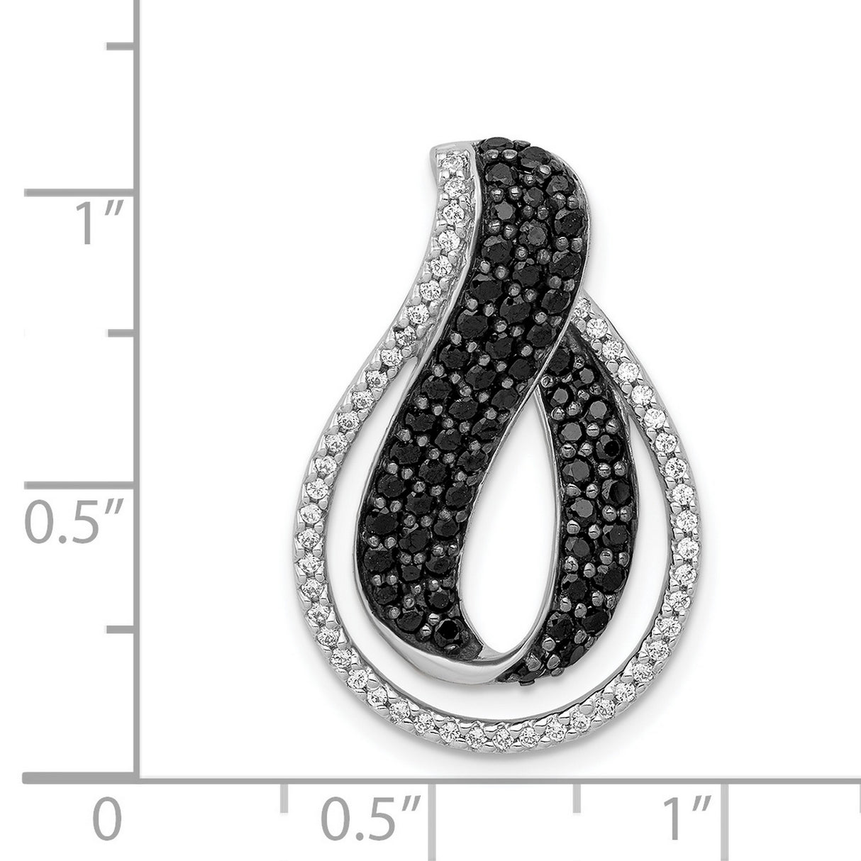 1/10ct Black White Diamond Twist Loop Slide Chain Slide Charm Pendant in Real 14k White Gold