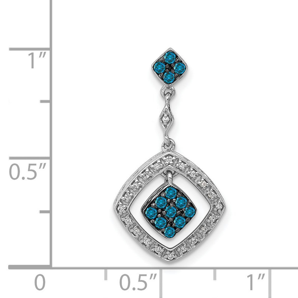 1/4ct White and Blue Diamond Dangle Charm Pendant in Real 14k White Gold