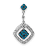 1/4ct White and Blue Diamond Dangle Charm Pendant in Real 14k White Gold