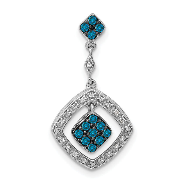 1/4ct White and Blue Diamond Dangle Charm Pendant in Real 14k White Gold