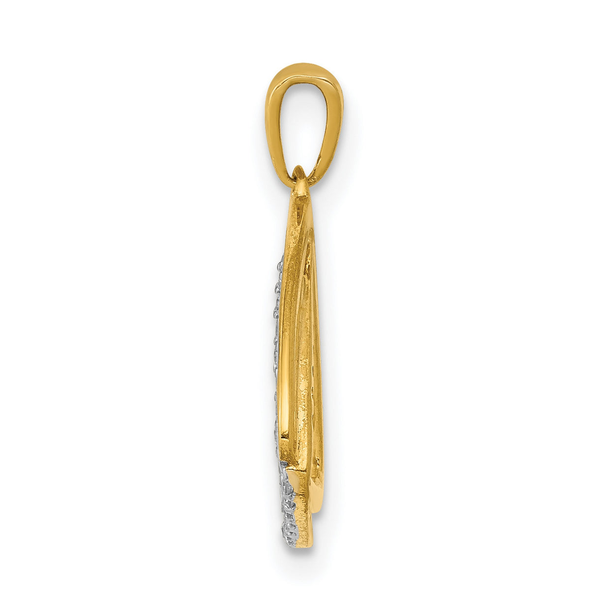 14k Yellow Gold Triangle Pendant with Diamond Accents, Open Geometric Design for Women
