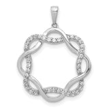 10k White Gold Infinity Circle Pendant with Interwoven Infinity Symbols and White Stones