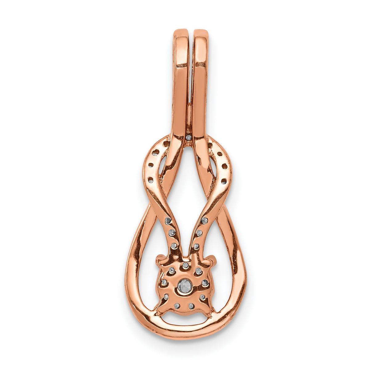 1/6ct Diamond Square Knot Slide Chain Slide Charm Pendant in Real 14k Rose Gold